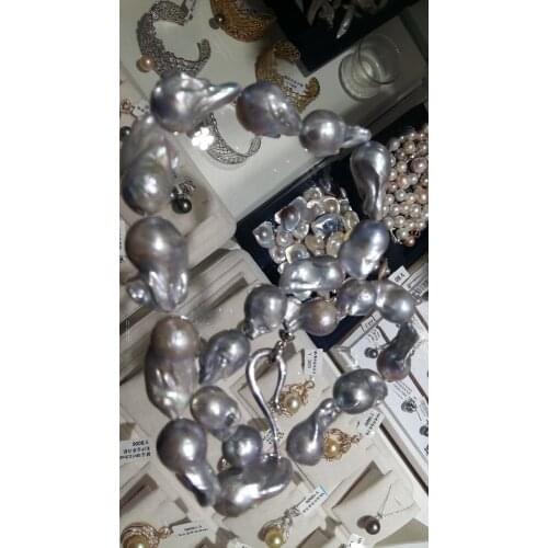 CHARMING CLASSIC HUGE AAA SOUTH SEA BAROQUE GRAY PEARL NECKLACE 18" AAA