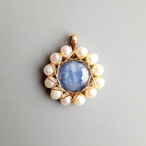 Lii Ji Kyanite Freshwater Pearl Vintage Style Pendant 925 Sterling Silver Handmade Pendant Delicate Jewelry For Women Gift