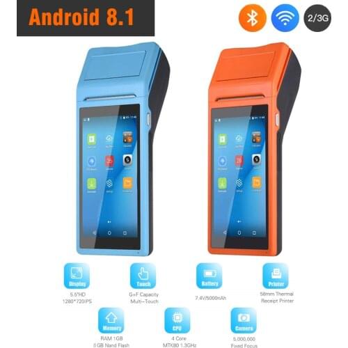 Android 8.1.0 PDA Handheld POS Terminal 3G WiFi Built-in 58mm Thermal Receipt Printer Bluetooth 1+8G for E-boleta Google Play