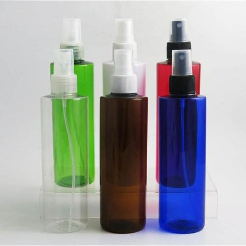 30 x 250ml Empty Clear Amber Blue White Red PET Flat Shoulder bottle Wash Cleanser Kitchen Water Spray Bottle With Mist Sprayer