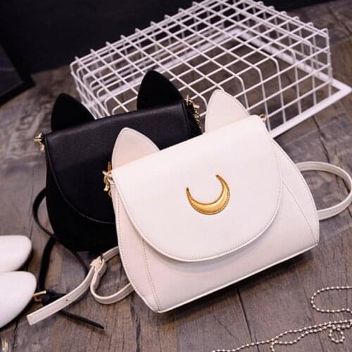 Anime beautiful girl warrior backpack cute kitten chain single shoulder bag PU leather lady oblique cross bag