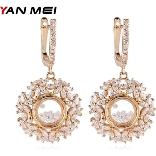 YANMEI Cublic Zirconia Geometric Circle Stud Earrings For Ladies Flower Crystal Brincos Pendientes Fashion Jewelry YME9113