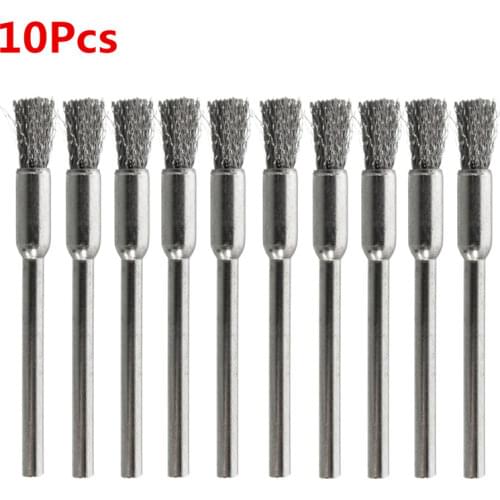 10pcs/set 3mm Shank Wire Brush Stainless Steel Head Removal Dust Burr Derusting Brush For Dremel Rotary Tools