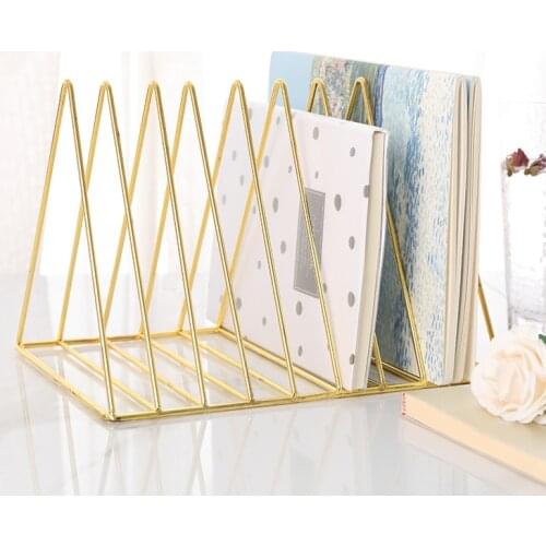 Nordic triangle simple wrought iron desktop storage rack shelf file magazine storage box office rack Stationery Organizer