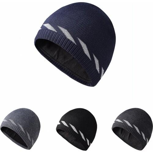 Stripe Solid Color Thicken Knitting Men Cap Fashion Autumn Winter Outdoor Ski Beanie Hat Adult Cap