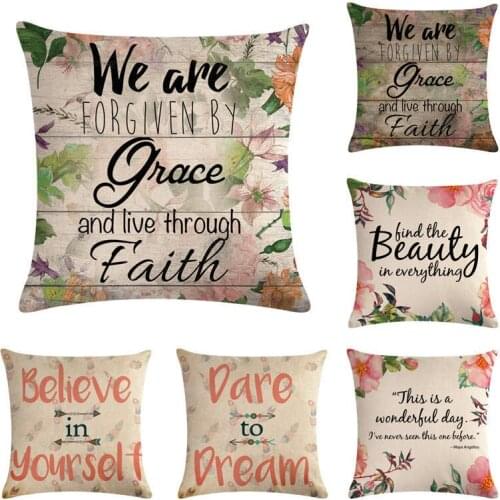 Inspirational language Cushion Cover Flower Cotton Linen Pillowcase 45x45cm Home Decor Throw Pillow Cover For Sofa