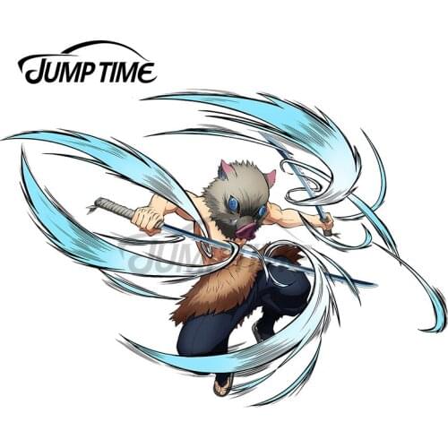 Jump Time 13 x 8.2cm Demon Slayer Inosuke Hashibira Windshield Decal VAN Occlusion Scratch Car Stickers Refrigerator Anime Decor