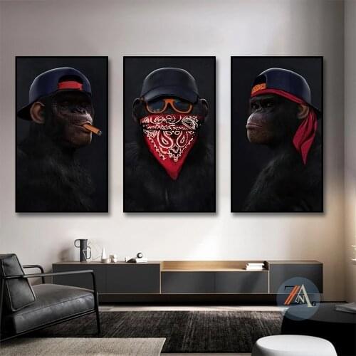Funny gorilla canvas oil painting wall art poster clever monkey canvas engraving living room wall decorative painting
