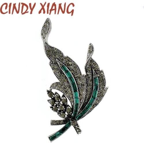 CINDY XIANG Rhinestone Leaf Brooches For Women Vintage Black Color Korea Style Pin Brooch Winter Accessories Good Gift