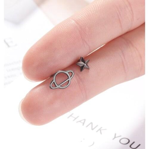 Wholesale 12 pairs Black Color Asymmetry Stud Earrings Fashion Tiny Star Planet Earrings Party Jewelry Gifts for Women Girls
