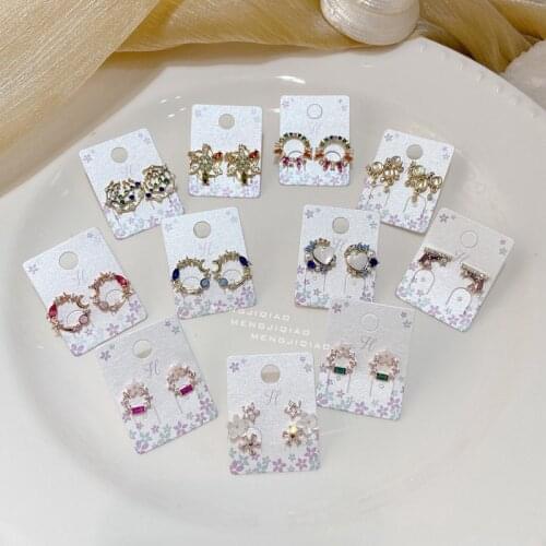 MENGJIQIAO New Arrive Cute Micro Paved Zircon Wreath Stud Earrings For Women Ladies Delicate Shell Flower Pendientes Jewelry