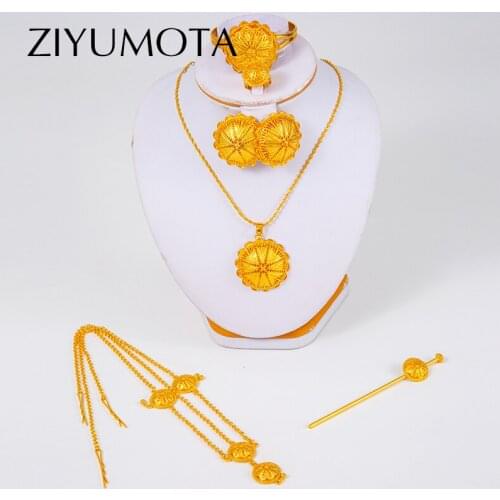 African Bridal Jewelry Ethiopian jewelry sets for Women hair chain necklace Clip ring hairpin Habasha bracelet Set