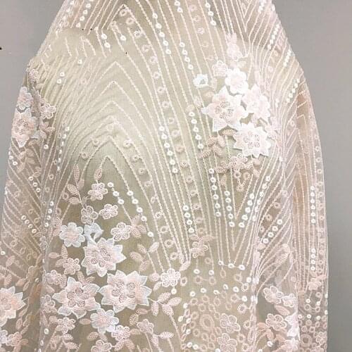 GLace 1Y/lot Pink sequin embroidery mesh lace glitter fabric for dress diy handmade decorative cloth accessories TX1412