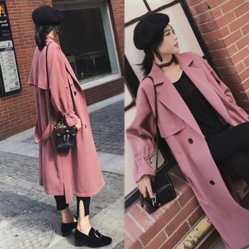 2019 Spring Autumn New Trench Coat For Women Casual Loose Full Sleeve Windbreaker Double Breasted With Belt Long Outerwear R115