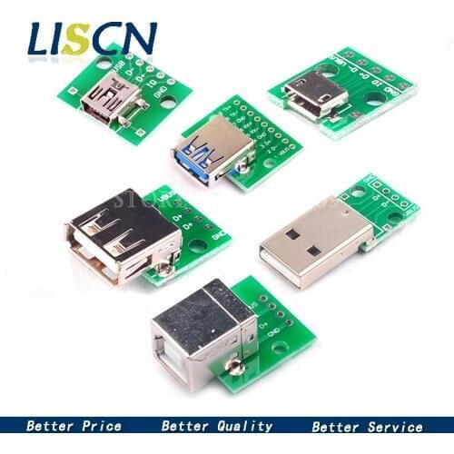 5pcs Micro Mini USB USB A Male USB 2.0 3.0 A Female USB B Connector Interface to 2.54mm DIP PCB Converter Adapter Breakout Board