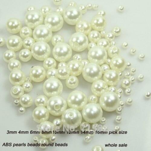 Abs pearls 3/4/6/8/10/12/14/16mm Pearl Imitation Round Loose pearl Beads with hole Pearl white For DIY Jewellry Accessories