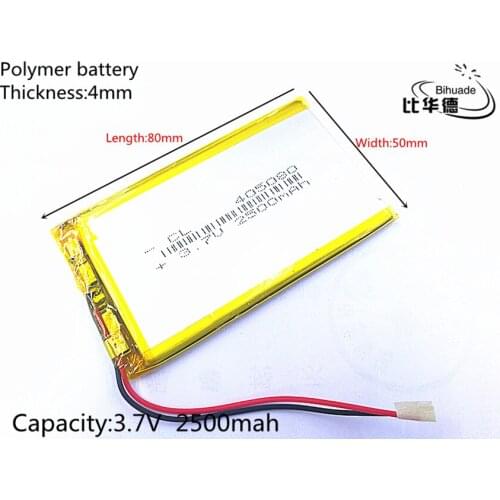 Free shipping 3.7V 2500mAh 405080 Lithium Polymer LiPo Rechargeable Battery cells For PAD GPS PSP Vedio pc 7 inch