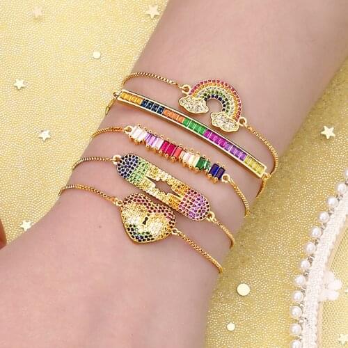 Womens cz rainbow gold bracelets bangles devils eye fashion bracelet 2019 zircons colorful bracelet jewelry accessories gift