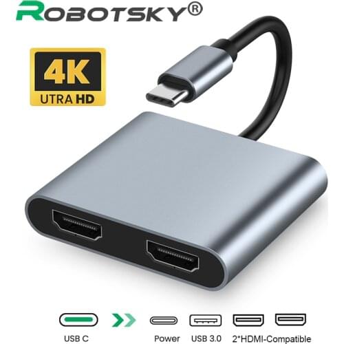 Type C to Dual HDMI-Compatible USB 3.0 PD Converter 4 in 1 USB C Dock Station Hub 4K Adapter Cable For Phone Macbook Laptop TV