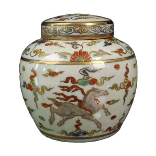 Antique Ming Dynasty Chenghua year made porcelain home furnishings with gold painted fighting color and flying horse pattern