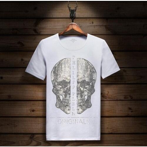 Men And Women Plus Size 7XL Skull Rhinestones T Shirts Summer Clothes Short Sleeve Man Streetwear O Neck T shirts