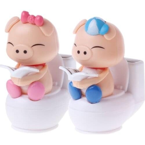 HBB 1PC Solar Powered Pig Sitting On Toilet Car Ornament Cute Cartoon Kid Toy Gift Home Decor