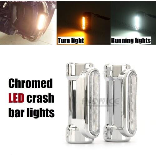 Chromed Motorcycle Highway Bar light Switchback LED Turn Signal Light Crash Bars for Harley Touring Models