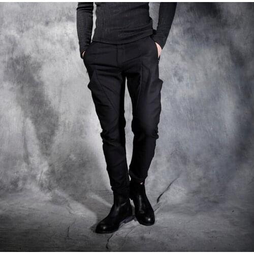 Personalized fashion all-match black casual pants mens slim taper trousers men feet pants pantalon hombre novelty spring summer