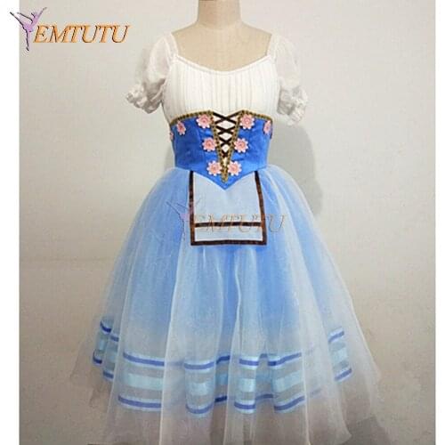 Giselle Ballet Long Tutu Blue Puff Sleeve Coppelia Ballet Stage Costume Nutcracker Classical Professional Ballet Tutu Dress