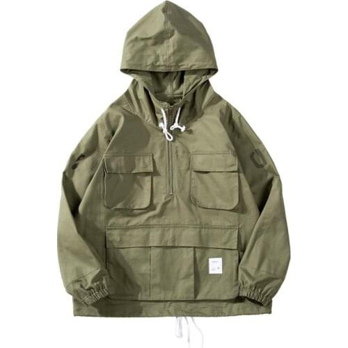 Spring Clothes Fashion Military Style Hooded Jacket High Collar Loose Windbreaker Outdoor Climbing Hunting Hiking Combat Coat