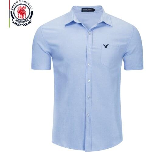 FREDD MARSHALL 2020 Summer New Casual Solid Color Slim Breathable Business Shirt Short Sleeve Embroidery Work Pocket Shirt 55904