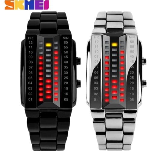 Luxury Lovers' Wristwatch Waterproof Men Women Stainless Steel Red Binary Luminous LED Electronic Display Sport Watches Fashion