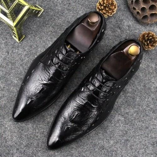 New Crocodile Leather Formal Dress Shoes Men British Wedding Party Oxfords Hombre
