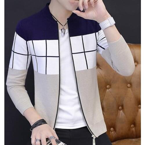 Men sweater cardigan zipper 2020 spring and autumn trend long-sleeve slim personality male knitted outerwear teenage boy M54