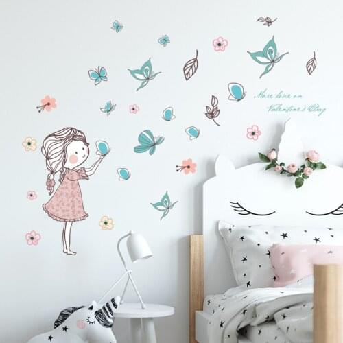 Fairy Girl Wall Stickers PVC DIY Butterflies Flowers Mural Decals For House Kids Room Baby Bedroom Decoration