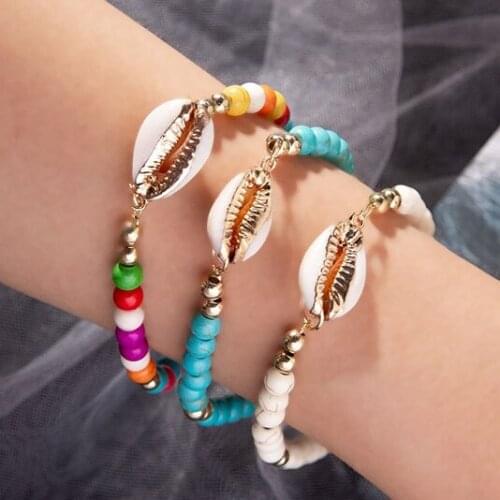 Natural Puka Shell Handmade Cowrie Charm Bracelet Blue Colorful Stone Trendy Bohemian Boho Yoga Wrap Pulseras Femme Dropshipping