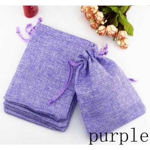 New 100 pcs/lot Pretty Purple color Linen Fabric Jute Drawstring bags Earrings Brooch jewelry Wedding gift package pouches 7*9cm