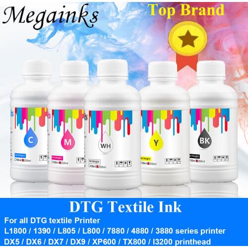 5 PCS 250ML Digital Textile Ink for Roland Mimaki Mutoh DX2 DX4 DX5 DX6 DX7 Printhead Desktop & Large DTG Flatbed Printer White