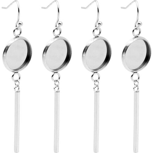 10pcs/lot Stainless Steel Fashion Round Blank Long Earring Base Cabochon Setting DIY Jewelry Making Supplies Never Fade