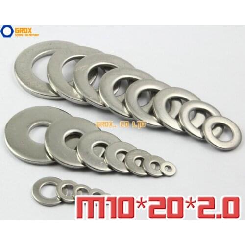 50 Pieces M10 x 20 x 2.0 Flat Washer 304 (A2-70) Stainless Steel