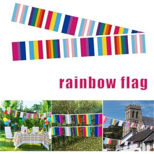 Rainbow Flag String Rectangle Stripes Polyester Banner Colorful Decoration for Courtyard Festival Party XH8Z