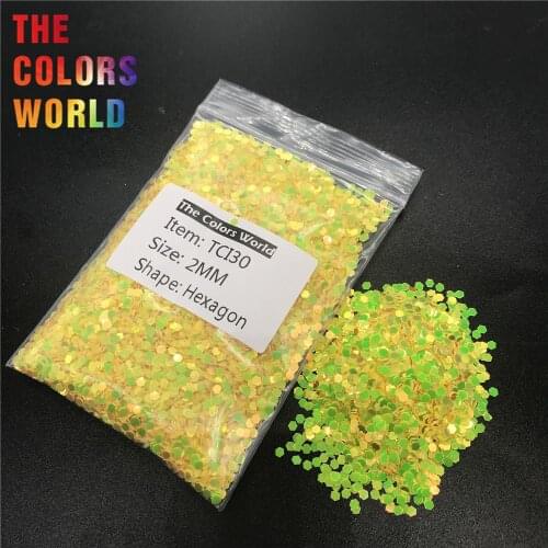 TCI30 Pearlescent Iridescent Yellow Color With Gold Light Hexagon Shape Nail Glitter Nail Art Design Makeup DIY Cup Decoration
