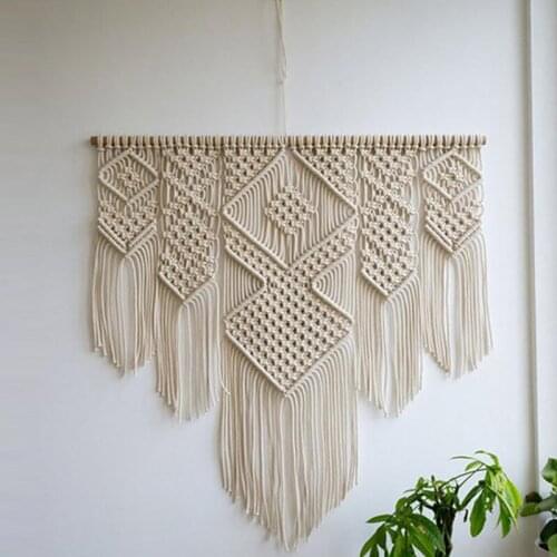 Hand Macrame Tapestry Bohemian Wall Hanging DIY Cotton Rope Art Handicrafts Woven Tapestry For Home Living Room Decoration