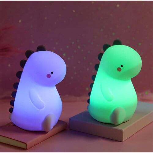 NICLUX Cute LED Night Light Silicone Touch Sensor 7 Colors Childrens Night Light USB Dinosaur Bedroom Night Lamp For Kids Baby