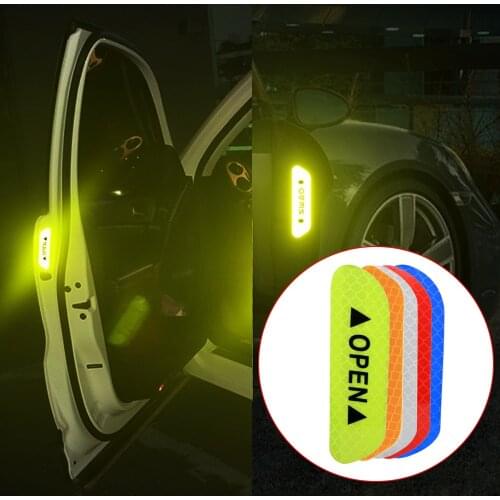 VEHICAR Fluorescent Car Reflective Strips 4PCS Warning Stickers Auto Vehicle Luminous Sticker for Car Door Warn