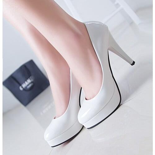 High Heels Platform Patent Shoes Woman Pumps Big Women Plus Size Dress Bride Wedding Shoes Women Red Black and White Heels