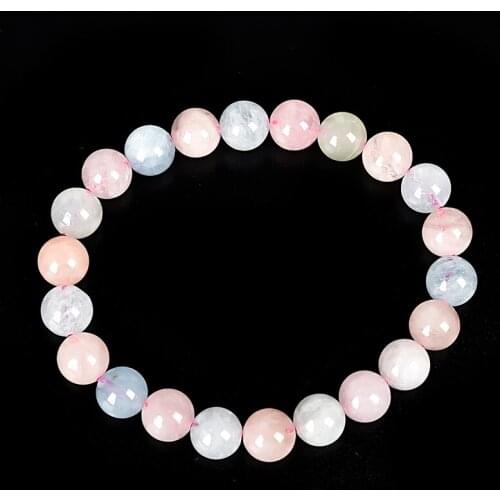 Unique 8.7mm colorful candy series round transparent Morganite Stone Making jewelry Bracelet 7.5inch For your best choice H184