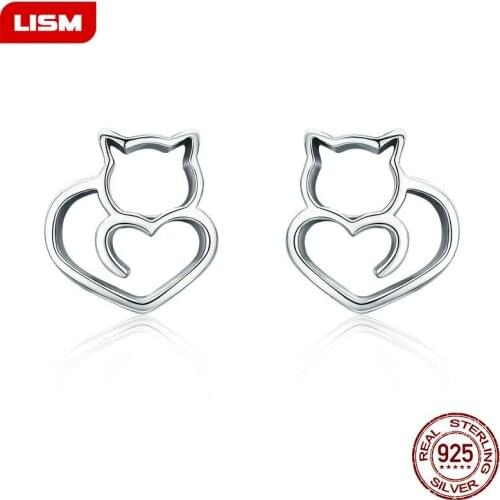 High Quality 100% 925 Sterling Silver Earring Fashion Cute Tiny Symmetry Cat Stud Earrings Gift For Women Girls Gift