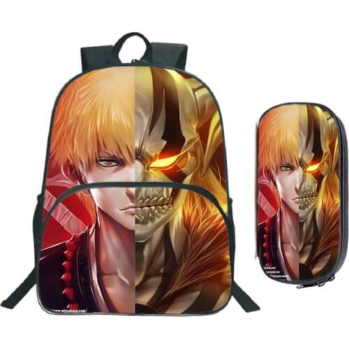High Quality One Piece Fairy Tail BLEACH Tokyo Ghoul School Backpack Students Rucksack Surprise Gift(2set / Backpack+pencil Case