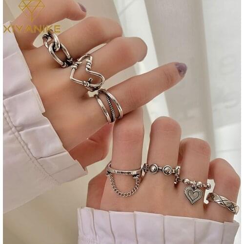 XIYANIKE 925 Sterling Silver Unique Design Geometric Love Heart Chain Cross Ring Female Minimalist Style Jewelry Party Wholesale